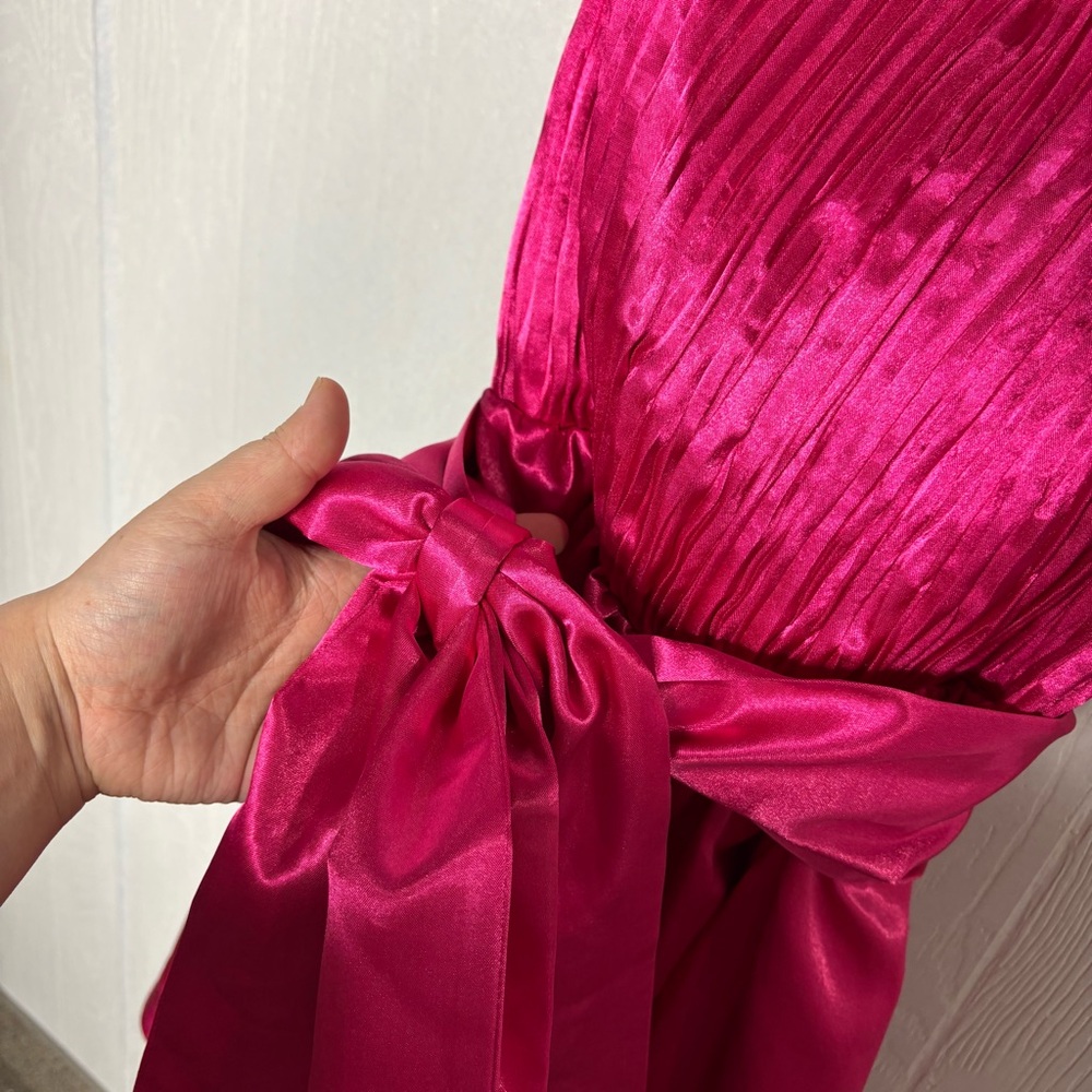 Anthropologie Hot Pink Satin Mini Dress with Bow - Picture 6 of 14